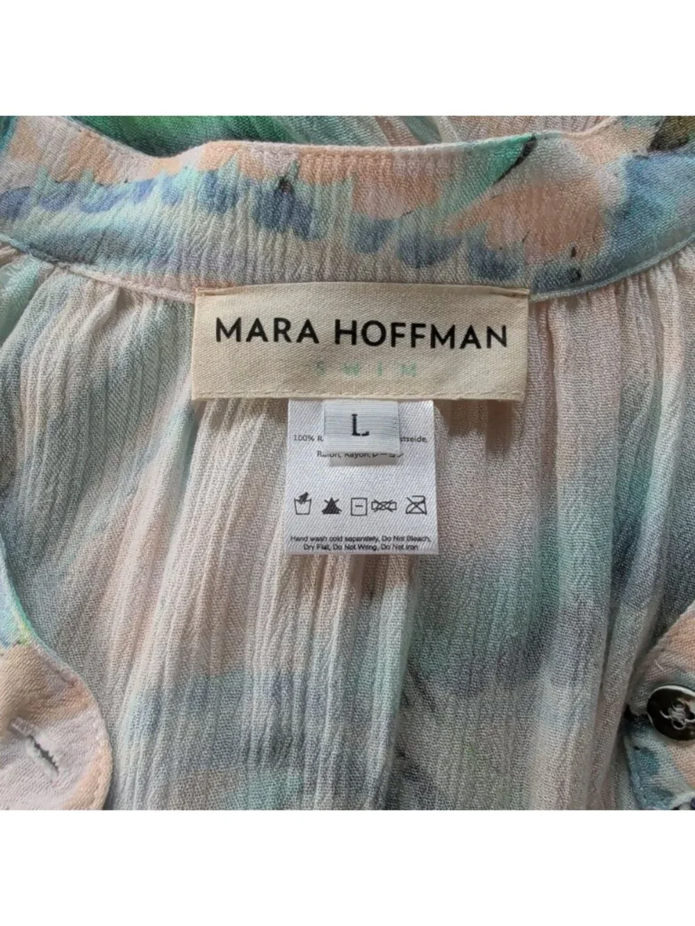 Mara Hoffman Swim Cover Up Dress L Peach Abstract Button Front Tunic Boho Resort